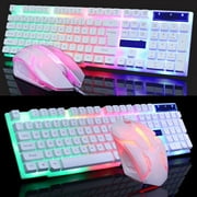 JahyShow Gaming Keyboard and Mouse Combo, RGB Rainbow LED Backlit Keyboard, PC Gaming Keyboard Mechanical, 6 Changing Colors Mouse, White
